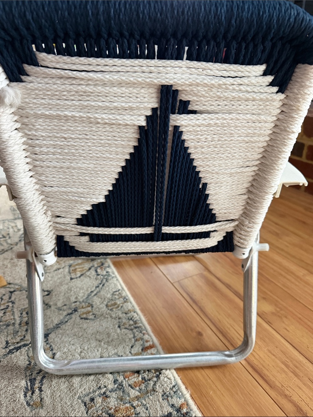 Macrame Woven Sailboat Kids Chair - Aluminum Navy and White - Picture 4 of 9
